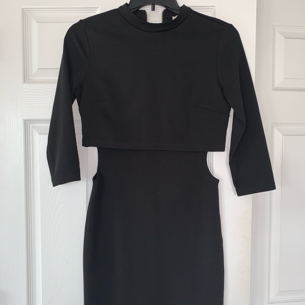 Black Dress calf length with midriff cut outs